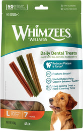 Whimzees Natural Grain Free Dental Dog Treats, Stix Large 6+1Pcs