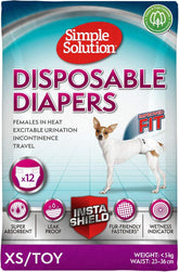 Simple Solution Improved Fit Disposable Female Dog Diapers, White, X-Small, Pack of 1 (12 Pieces)
