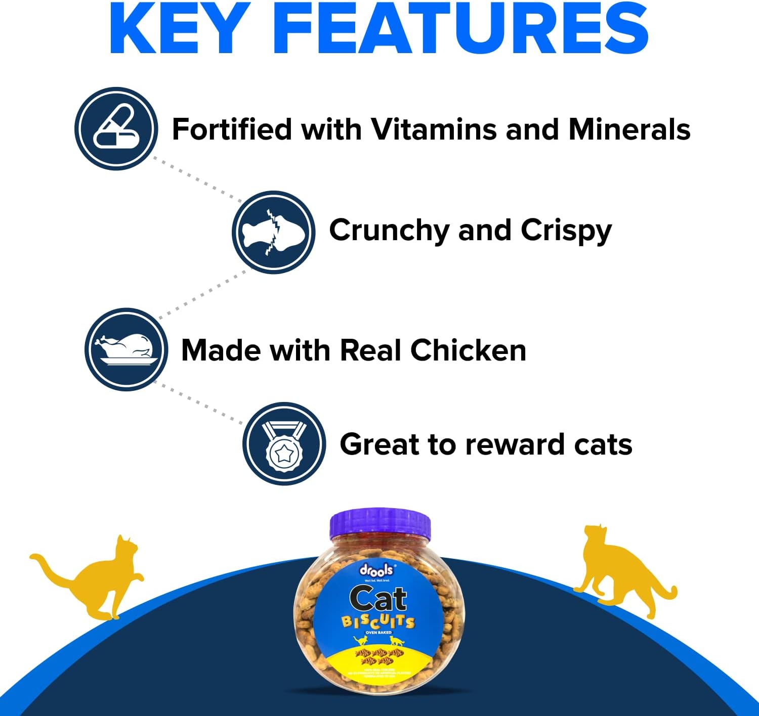 Drools Cat Biscuits, Real Chicken, 400 Gm | Oven Baked, Crunchy, No Artificial Ingredient, High In Nutrition, Prevents Tartar Build-Up | Train & Build Bonds | For Kitten & Adult Cat