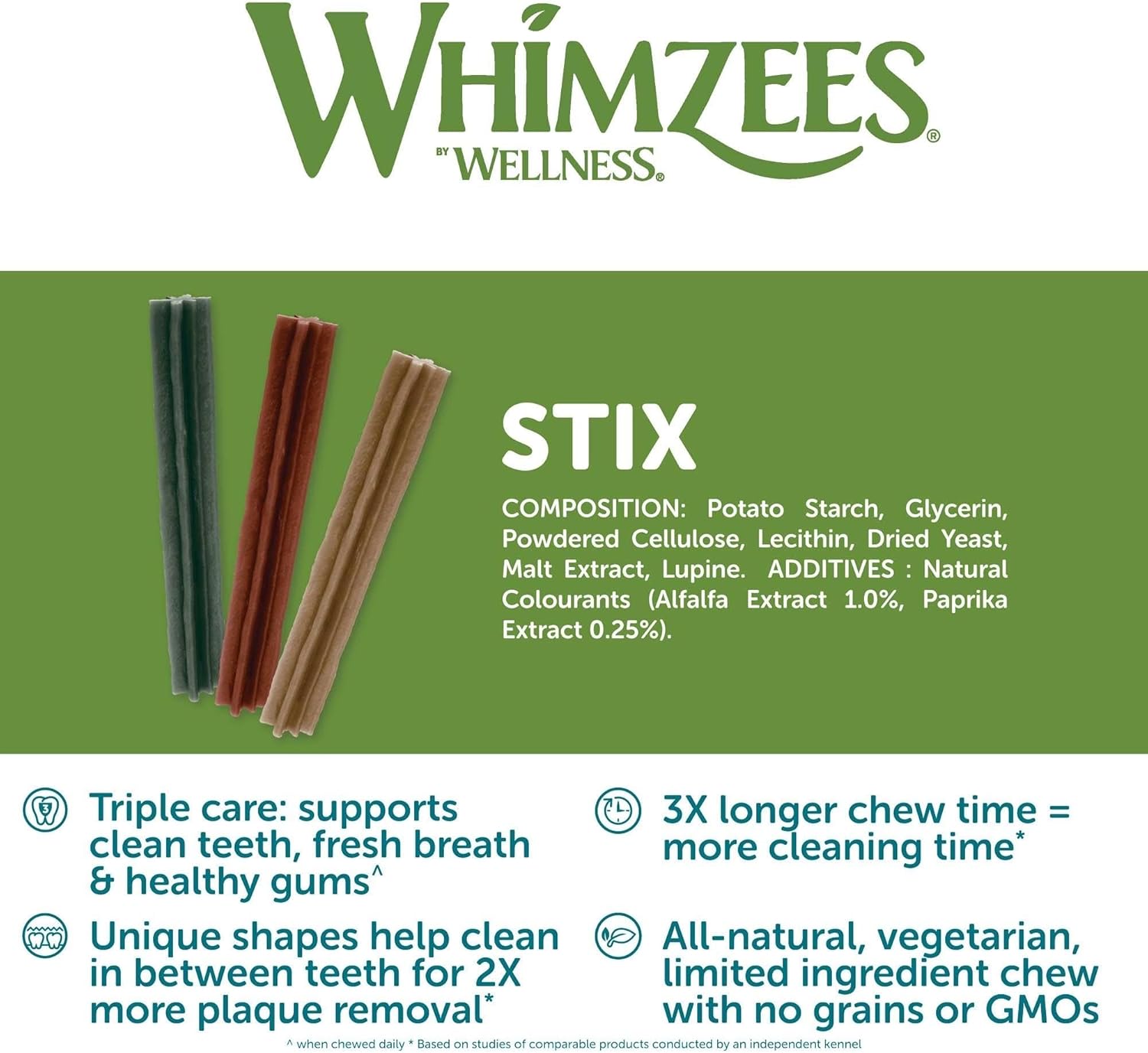 Whimzees Natural Grain Free Dental Dog Treats, Stix Large 6+1Pcs