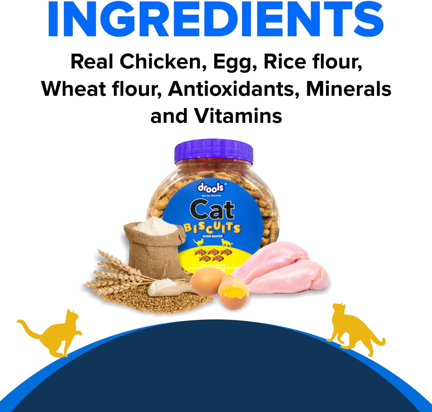Drools Cat Biscuits, Real Chicken, 400 Gm | Oven Baked, Crunchy, No Artificial Ingredient, High In Nutrition, Prevents Tartar Build-Up | Train & Build Bonds | For Kitten & Adult Cat