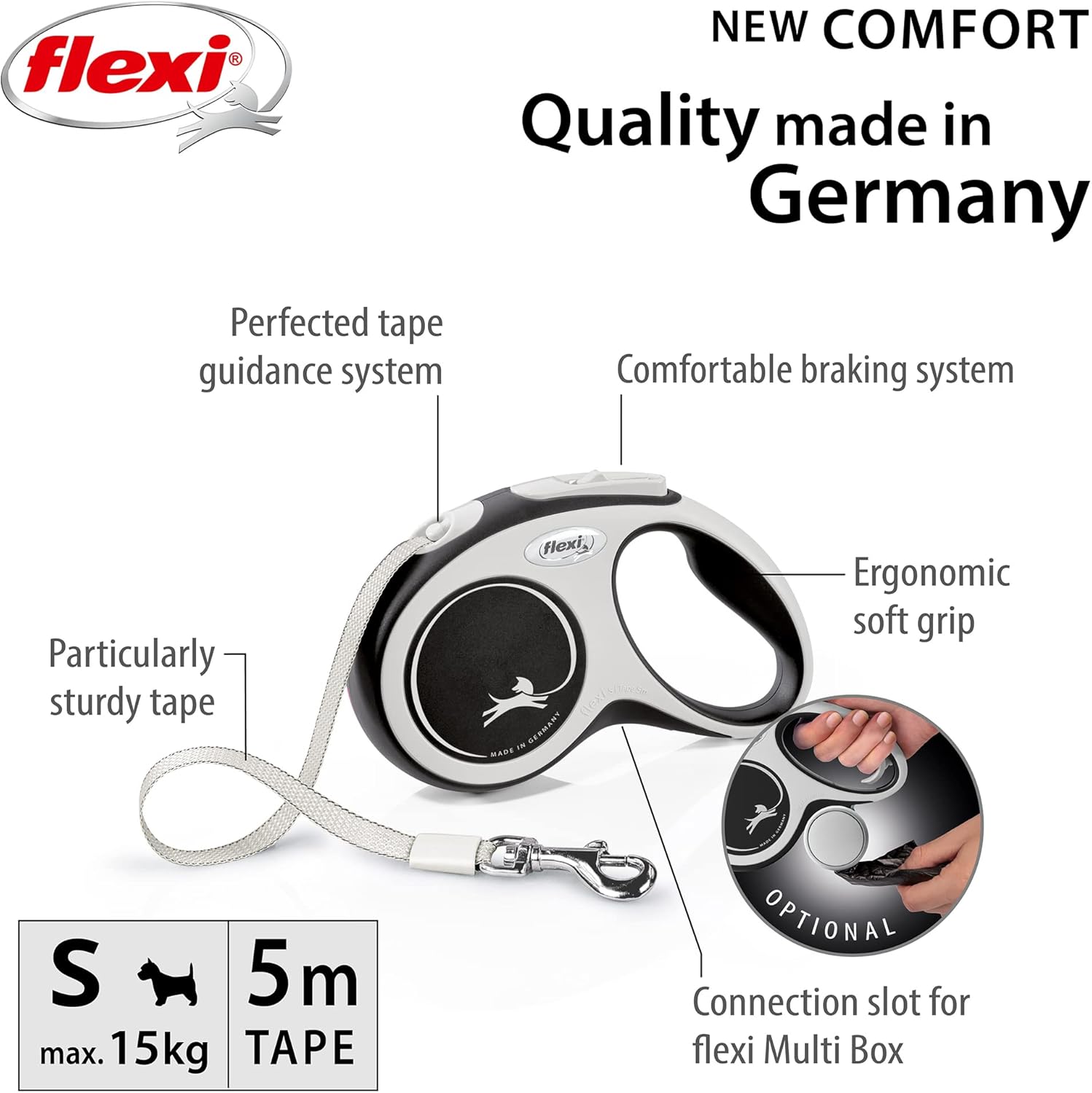 Flexi New Comfort Tape 5m Black, Small