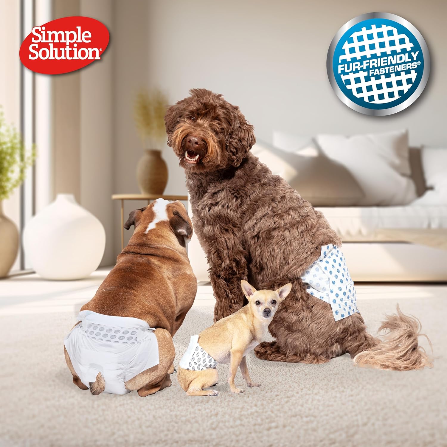 Simple Solution Improved Fit Disposable Female Dog Diapers, White, X-Small, Pack of 1 (12 Pieces)