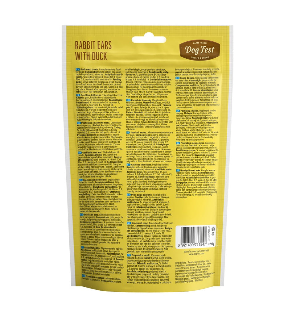 Dog Fest Rabbit Ears With Duck For Adult Dogs - 90g