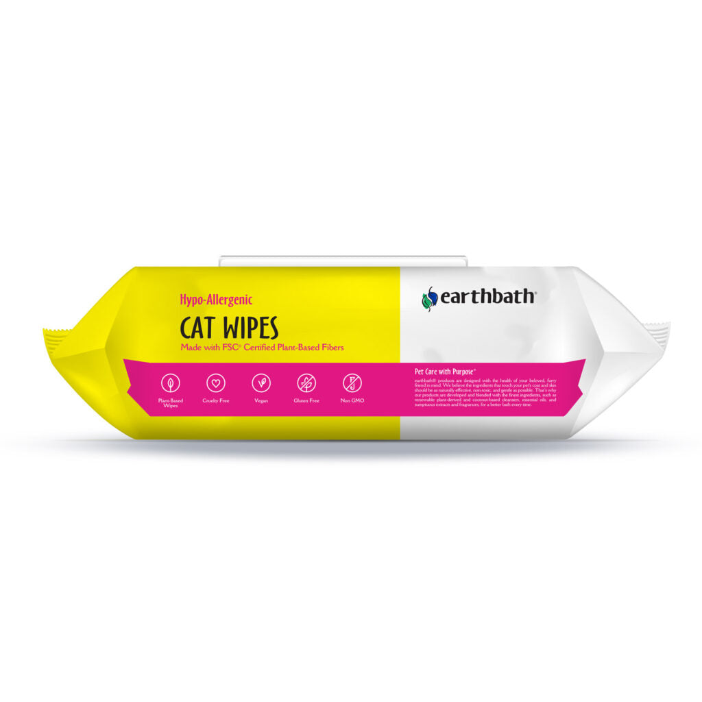 Earthbath® Hypo-Allergenic Cat Grooming Wipes, Fragrance Free, Cleans & Conditions, 100 ct plant-based wipes in re-sealable pouch
