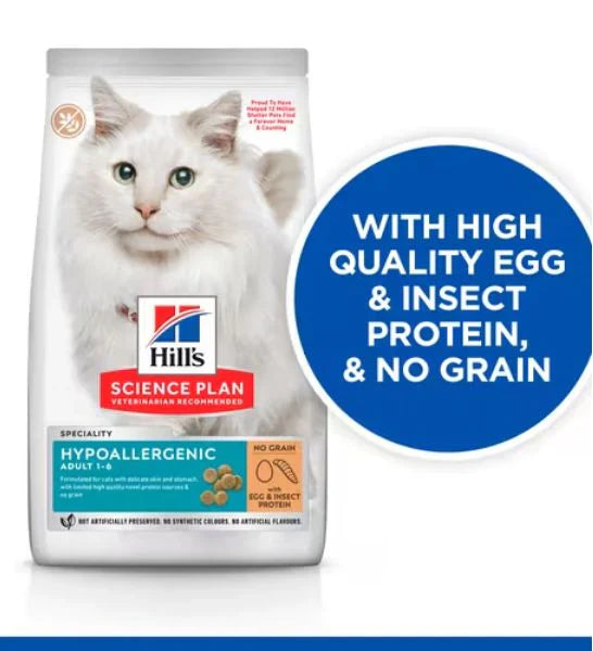 Hill’s Science Plan Hypoallergenic Adult Cat Food No Grain Egg & Insect Protein 1.5kg